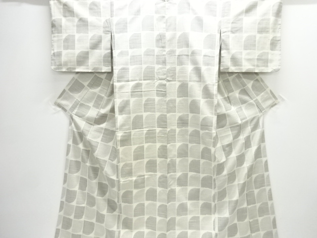 JAPANESE KIMONO / ANTIQUE KIMONO / SILK / TSUMUGI / WOVEN ABSTRACT PATTERN